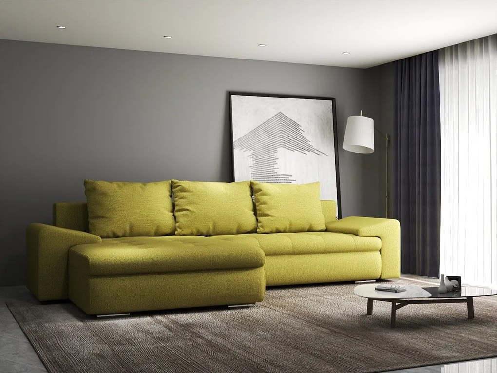 Colțar extensibil dumonde cu ladă de depozitare si sezut confortabil din spuma high-density, Leonardo Enjoy Verde 260x185 cm