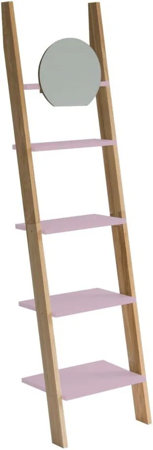 Etajeră cu suport din lemn și oglindă Ragaba Ashme Ladder, roz deschis