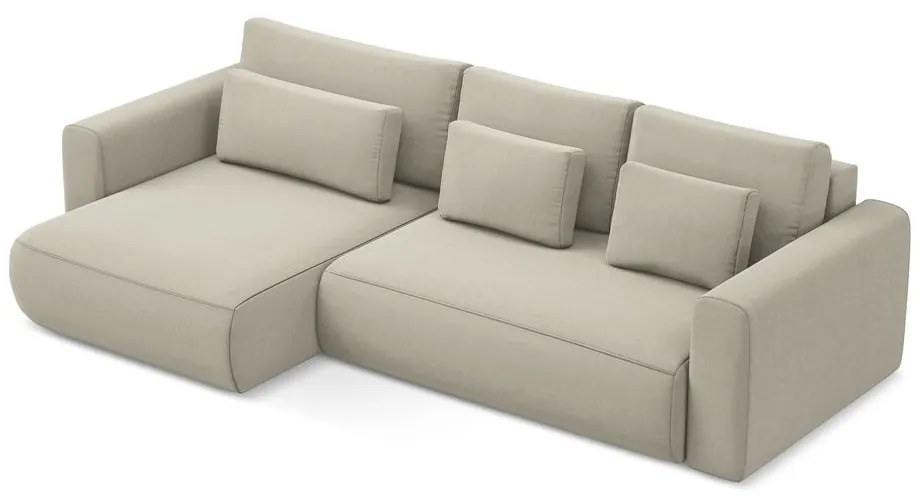 Colțar bej extensibil/cu spațiu de depozitare cu tapițerie din catifea (cu colț pe partea stângă/cu șezlong) Kapua – Makamii