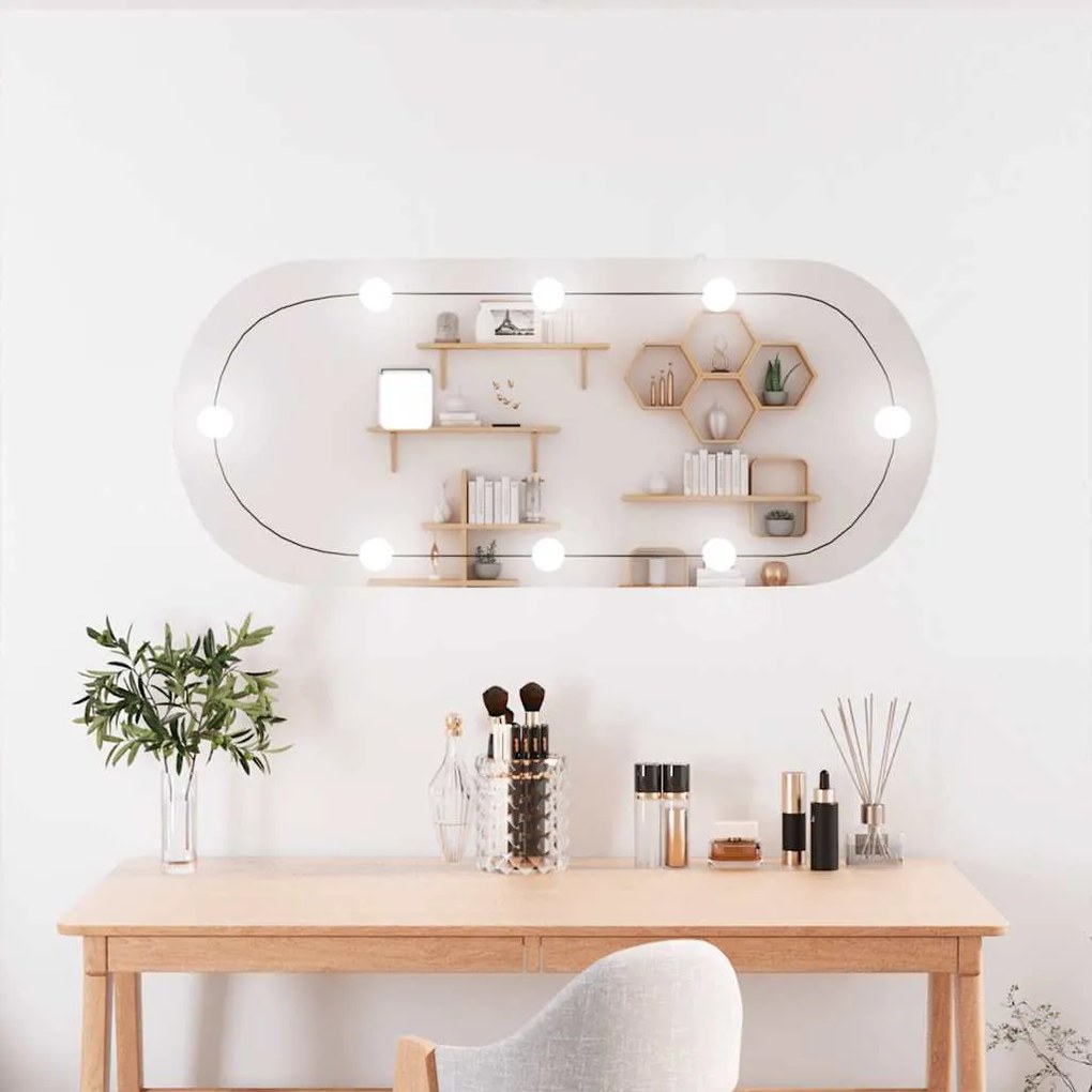 vidaXL Oglindă de perete cu lumini LED 25x60 cm oval sticlă