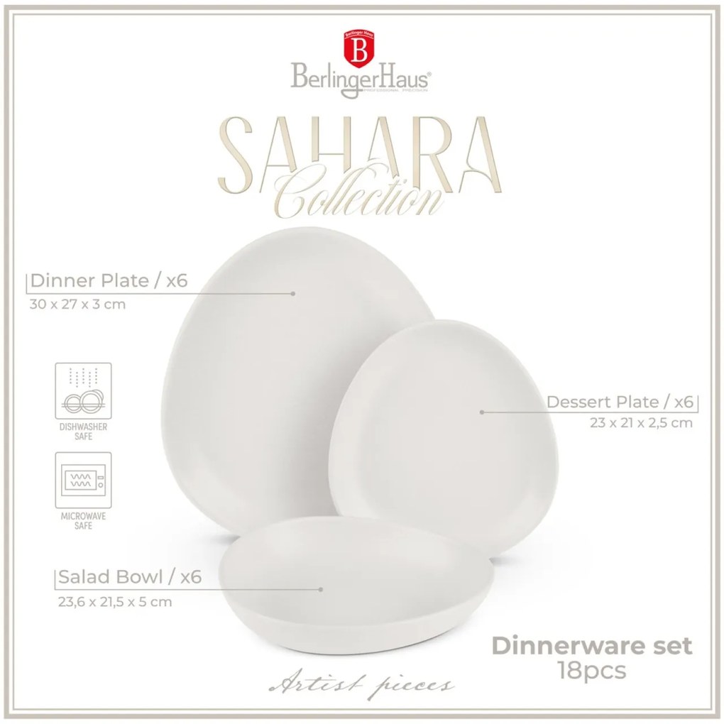 Set farfurii ovale 18 piese Sahara Berlinger Haus BH 10020, crem, moderne
