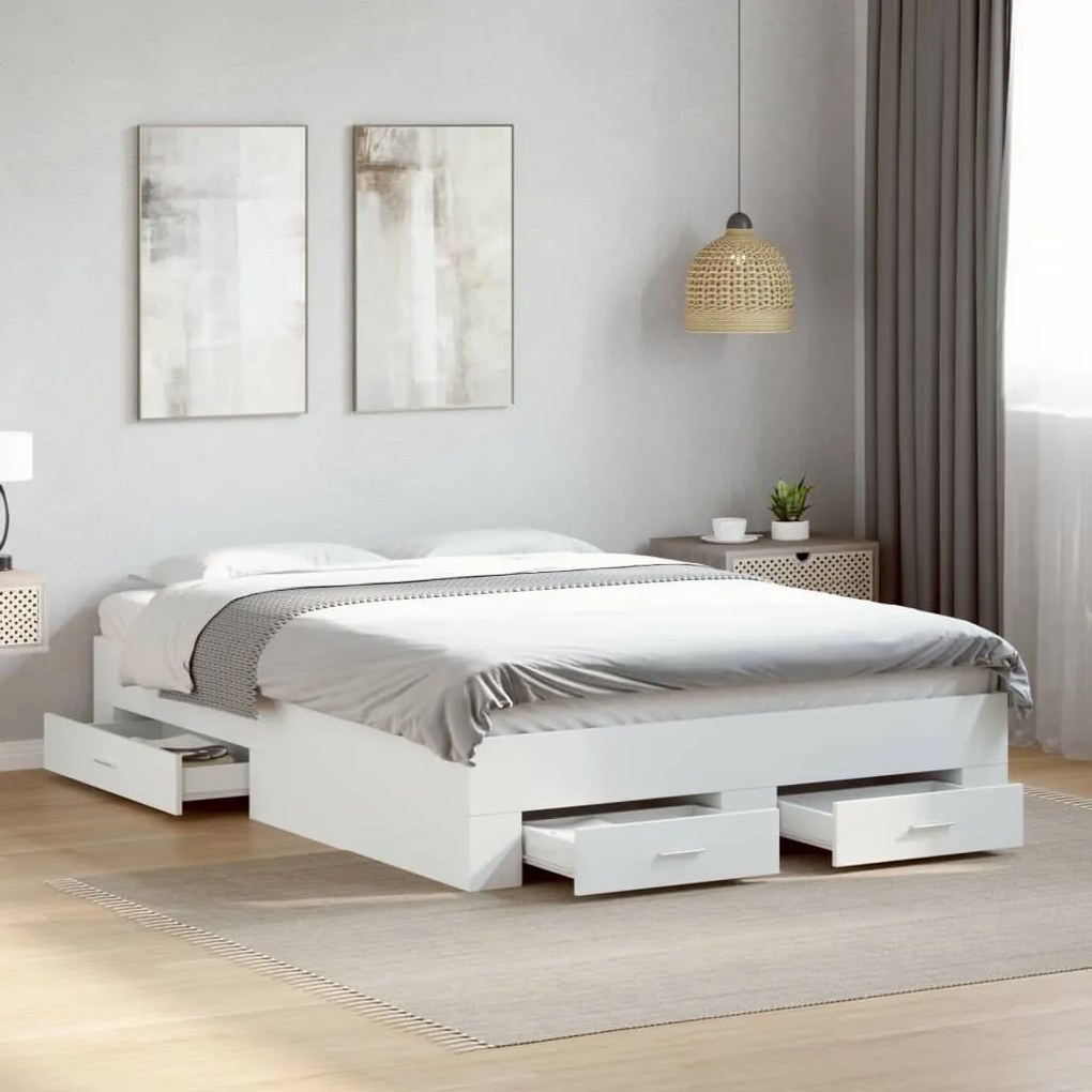 vidaXL Cadru pat cu sertare alb extralucios 140x190 cm, lemn prelucrat