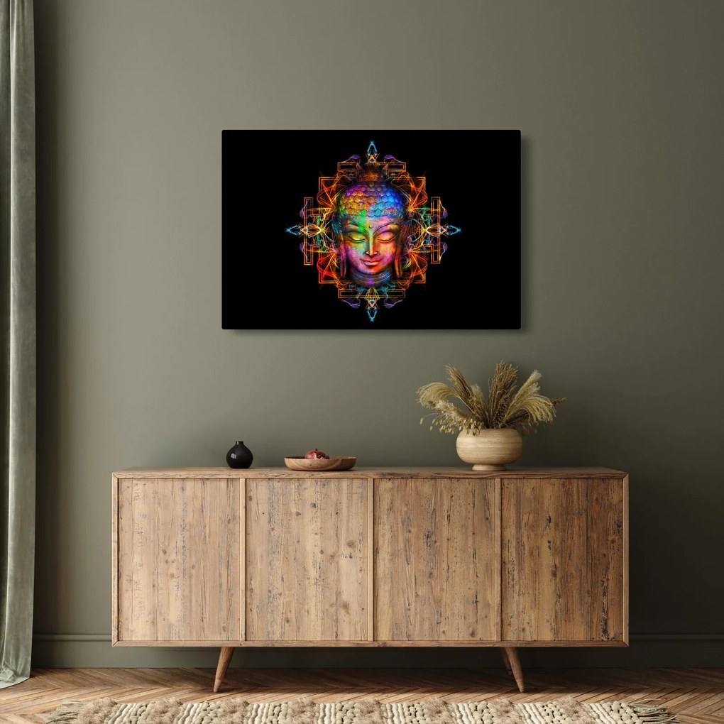 Tablou - Bustul lui Buddha în culori neon (90x60 cm)