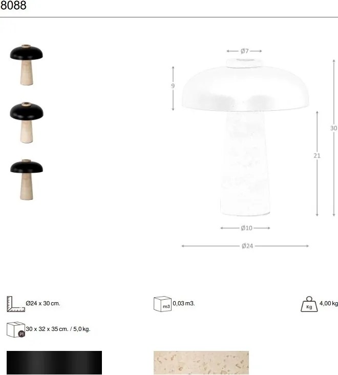 Lampa de masa din otel negru si marmura portelanata