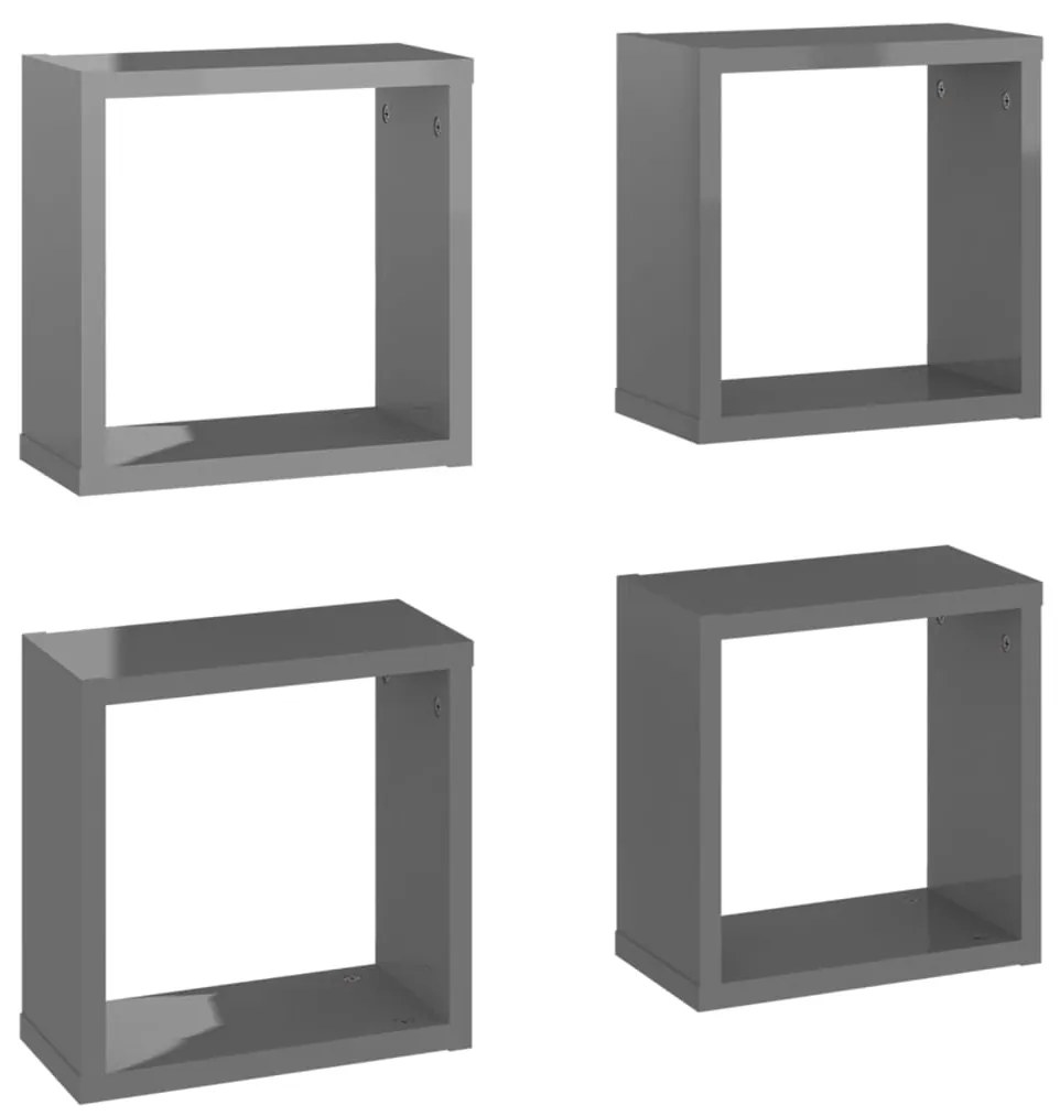 807023 vidaXL Rafturi de perete cub, 4 buc., gri extralucios, 30x15x30 cm
