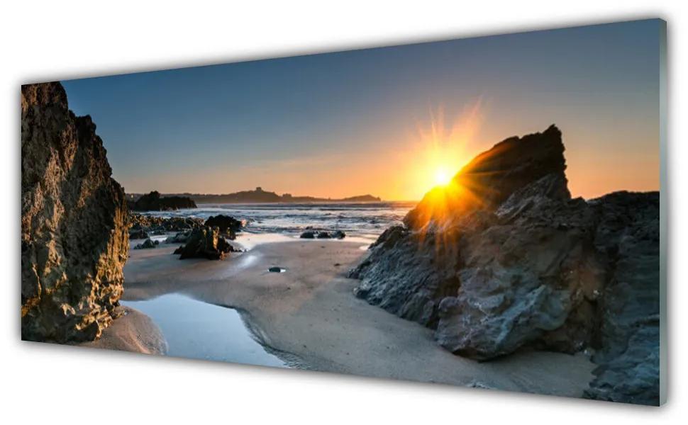 Tablouri acrilice Rock Sun Beach Peisaj Gri Maro Galben