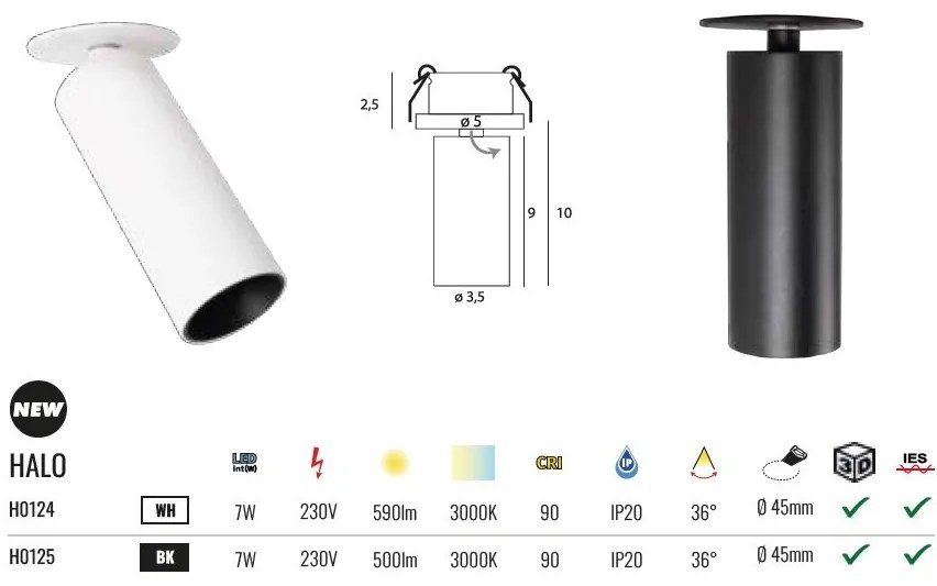 Spot LED incastrabil directionabil Halo C alb