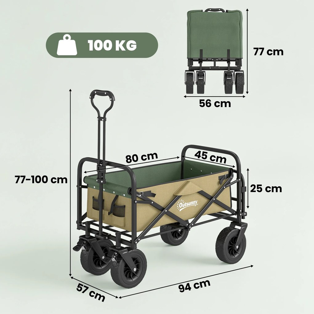 Outsunny Cărucior de Exterior Pliabil, Rezistent pentru Camping, cu Ușă în Spate Deschidere și Maner Telescopic | Aosom Romania