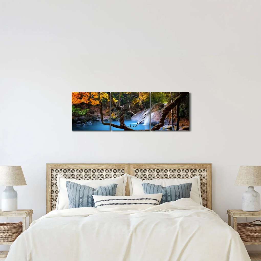 Tablou - Cascade din Asia (cu ceas) (90x30 cm)