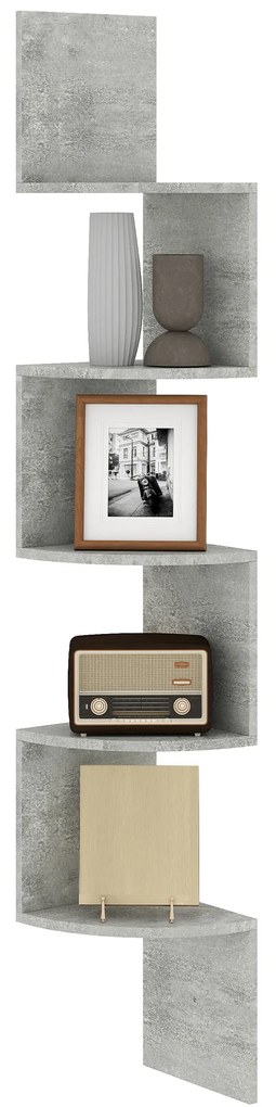 HOMCOM Raft de Colț de Perete în Formă Zigzag 20L x 20l x 126Î cm 5 Nivele Lemn Gri | Aosom Romania