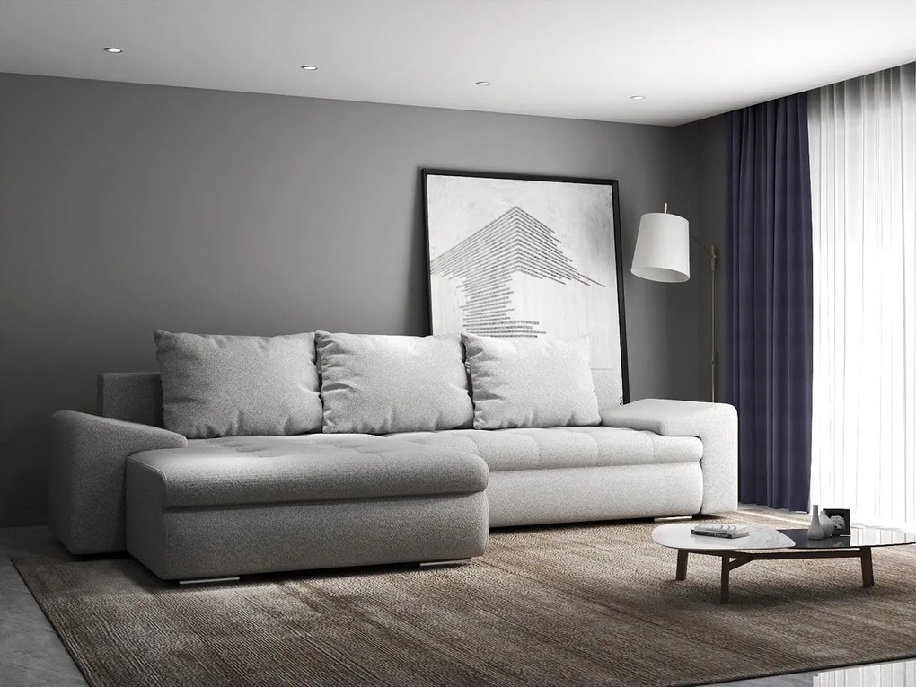 Colțar extensibil dumonde cu ladă de depozitare si sezut confortabil din spuma high-density, Leonardo Euphoria Dove 260x185 cm