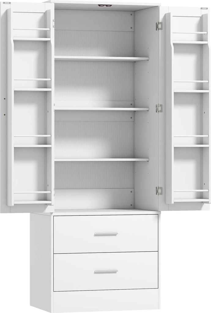HOMCOM Dulap de Bucătărie cu 8 Rafturi pentru Condimente și 2 Sertare, 60x40x159 cm, Alb | Aosom Romania