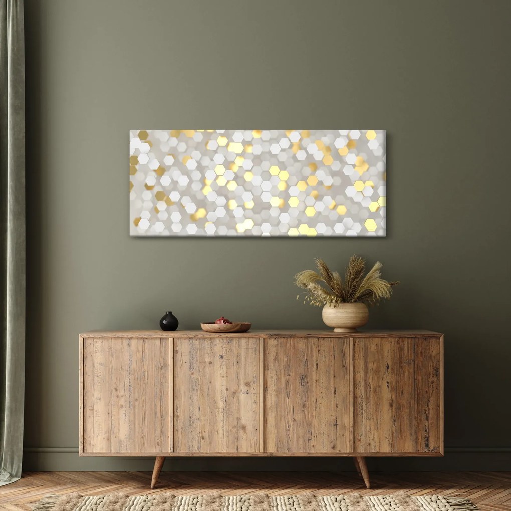 Tablou - Hexagoane alb - auriu (120x50 cm)