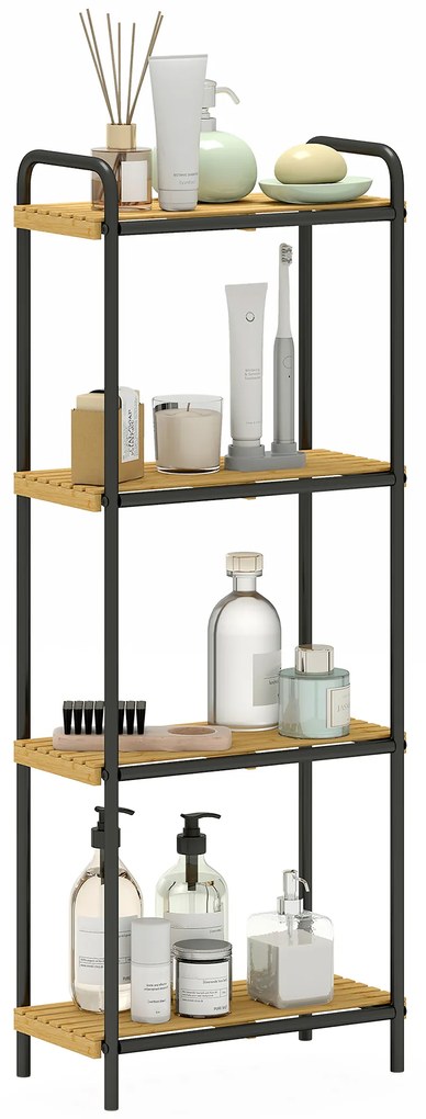 HOMCOM Etajeră baie etajeră de depozitare 4 niveluri îngustă autoportantă bambus 1,5 x 21,5 x 106 cm aspect lemn natural | Aosom Romania