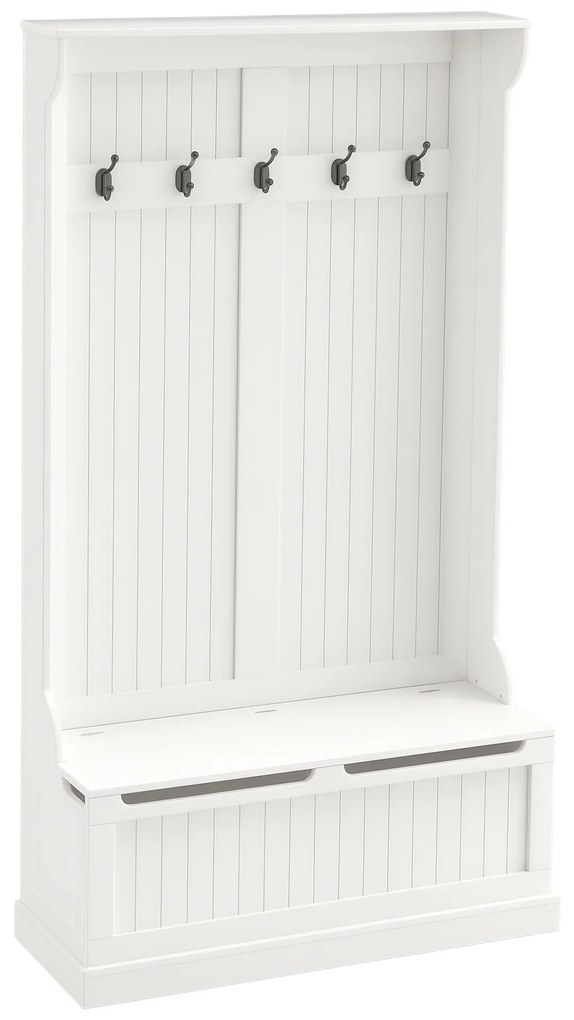 HOMCOM Mobilier de intrare cu banc cuier 3 în 1, 5 cârlige, banc de depozitare pentru sufragerie, coridor 96 x 34 x 179,7 cm crem | Aosom Romania