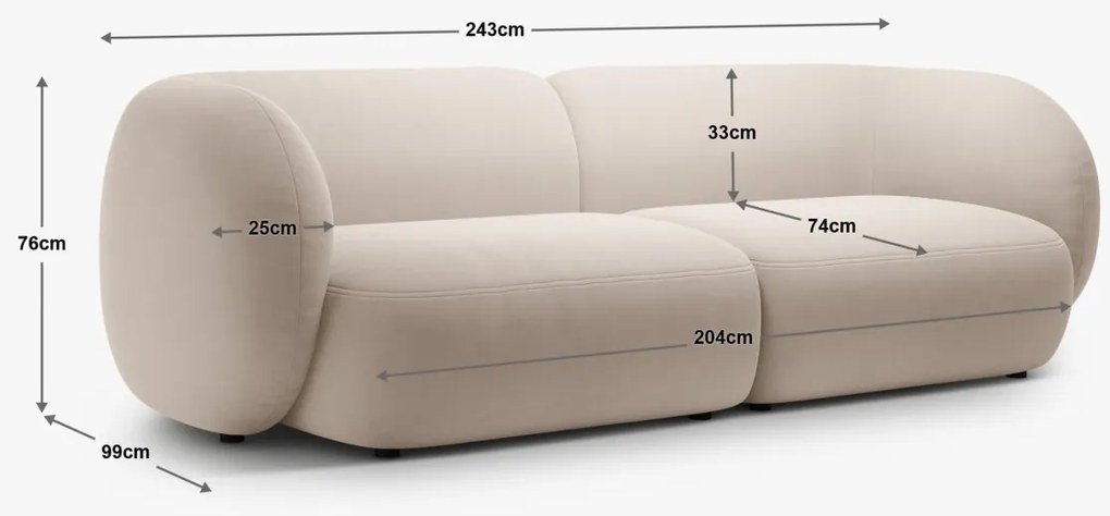 Canapea Kate 4 locuri catifea Salvador L243 cm
