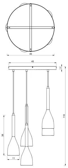 Lustră pe cablu MUZA 5xE27/15W/230V negru/bej/cupru