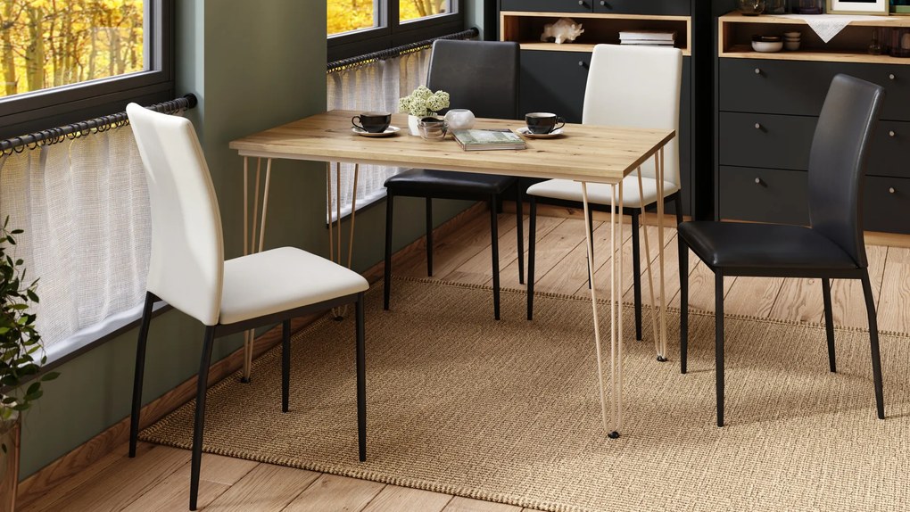 Mazzoni HAIRPIN S-120 Stejar Artisan/Bej - MASĂ LOFT PENTRU BUCĂTĂRIA SUFRAGERIE LIVING MODERNĂ/BOHO