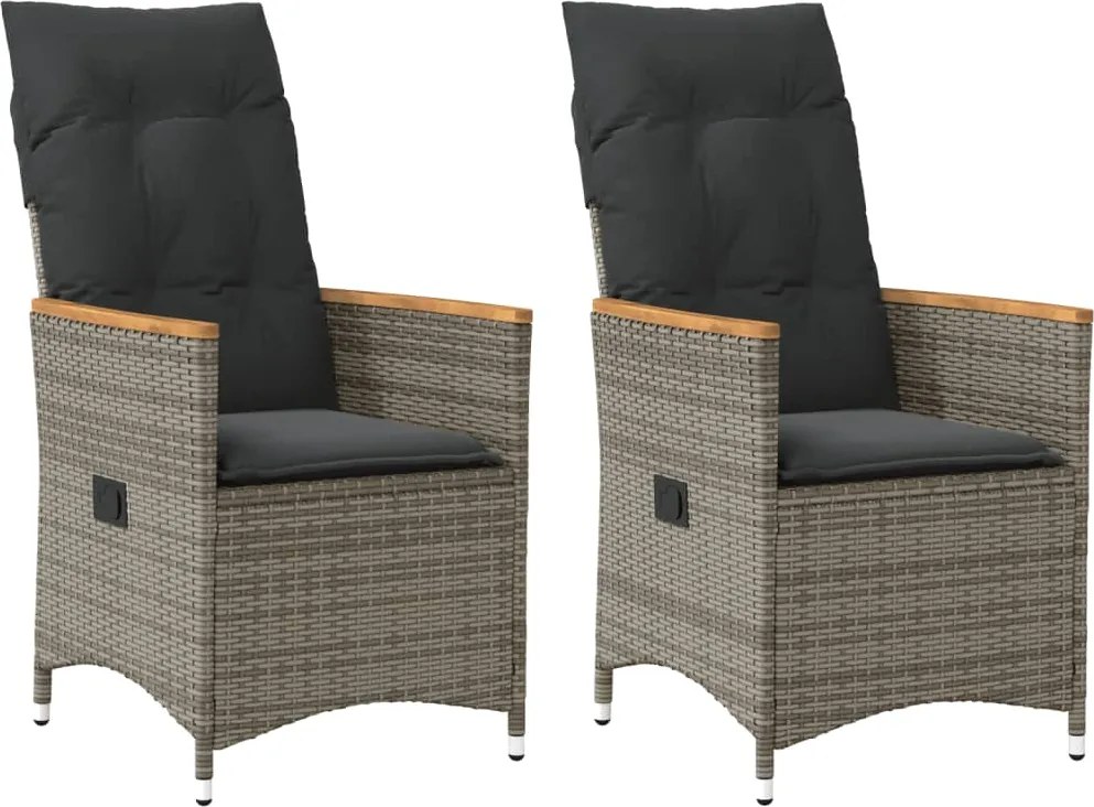 vidaXL Scaune de grădină rabatabile cu perne, 2 buc., gri, poliratan