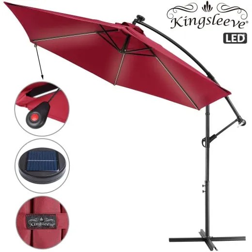 Deuba Umbrelă de soare LED Mali Ø330 cm - roșu