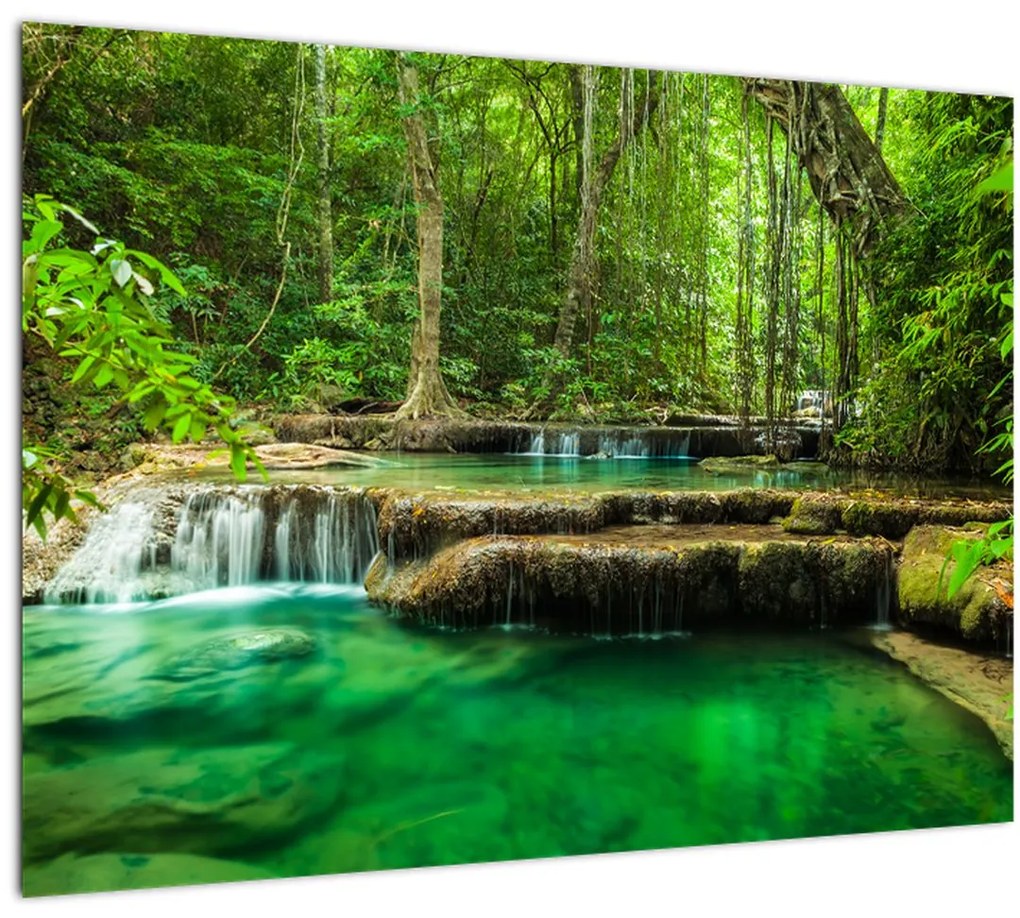 Tablou pe sticlă - Cascada Erawan din Kanchanaburi, Thailanda (70x50 cm)