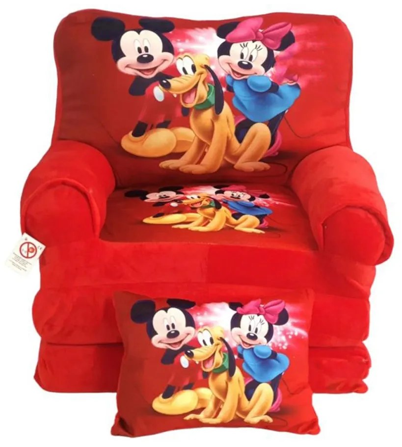 Fotoliu din plus extensibil in 3 pliuri, Mickey si Minnie, 120 cm, Rosu - FPE-37