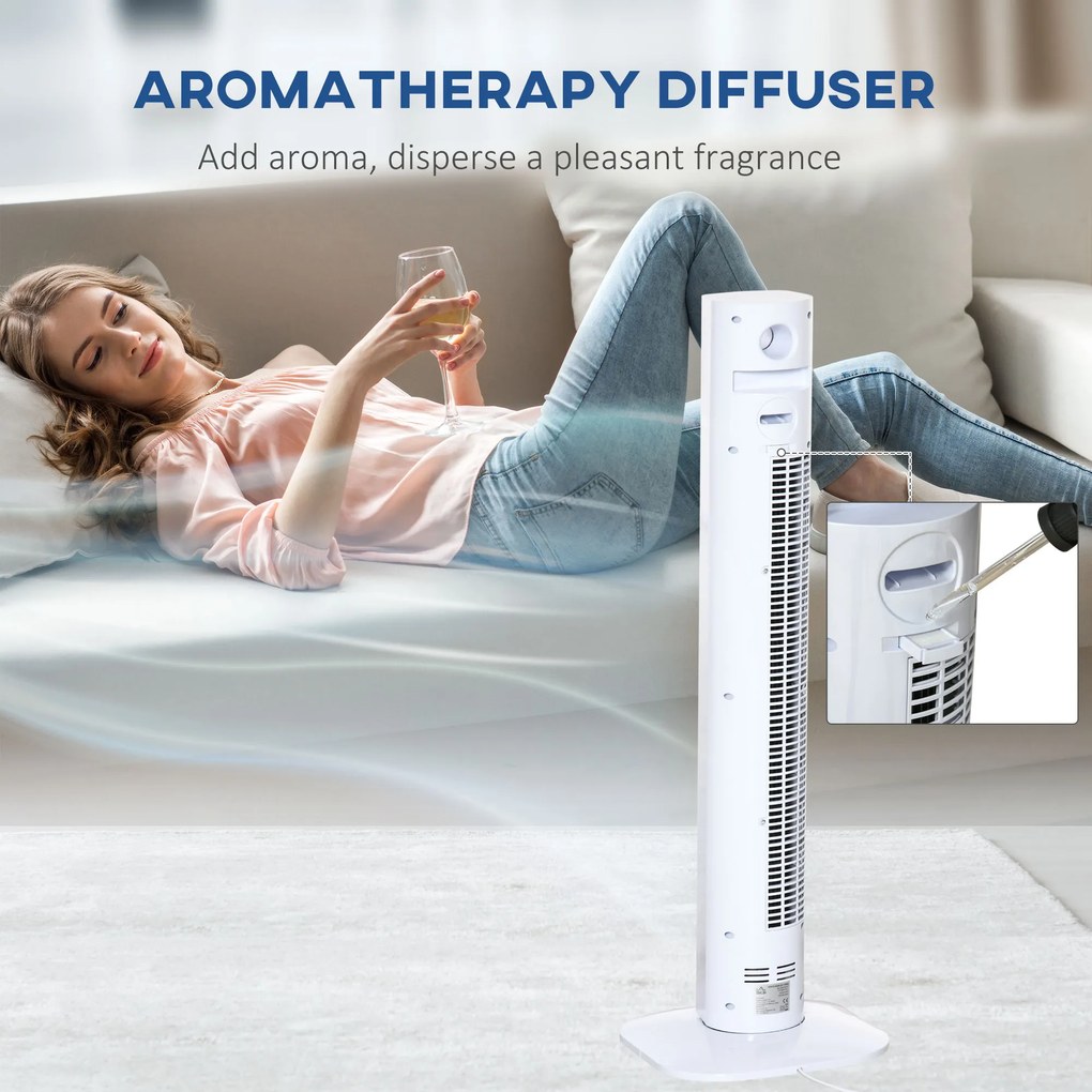 HOMCOM Ventilator Turn cu 3 Moduri și 3 Viteze cu Cronometru 12h, Ventilator de Podea cu Telecomandă, 31,5x31,5x96 cm, Alb | Aosom Romania