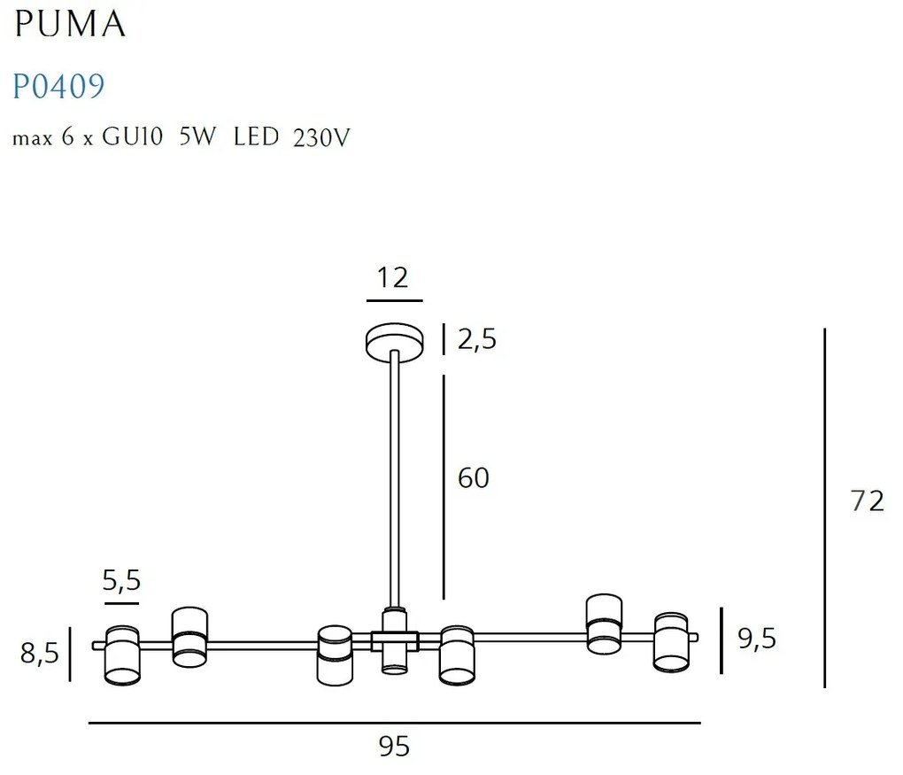 Lustra design minimalist cu 6 surse de lumina Puma P0409 MX
