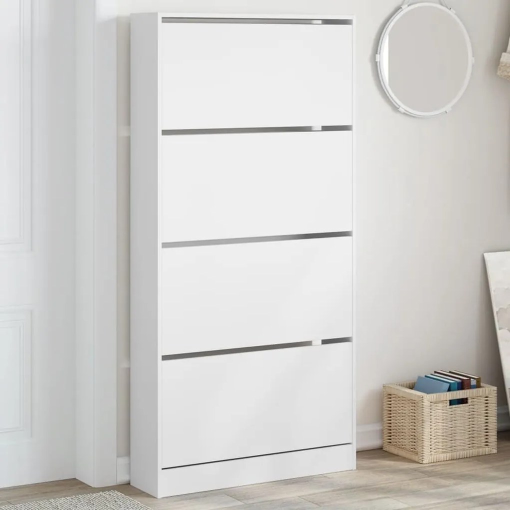 vidaXL Dulap de pantofi cu 4 sertare rabatabile, alb, 80x21x163,5 cm