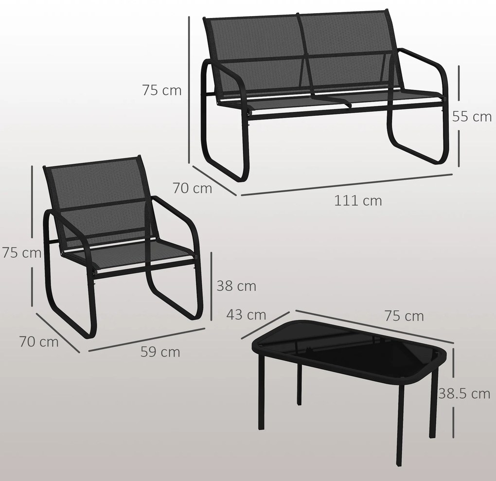 Outsunny Set de Mobilier de Grădină din 5 Piese, cu 2 Canapele, 2 Fotolii și o Măsuță de Cafea, 111x70x75 cm, Negru | Aosom Romania