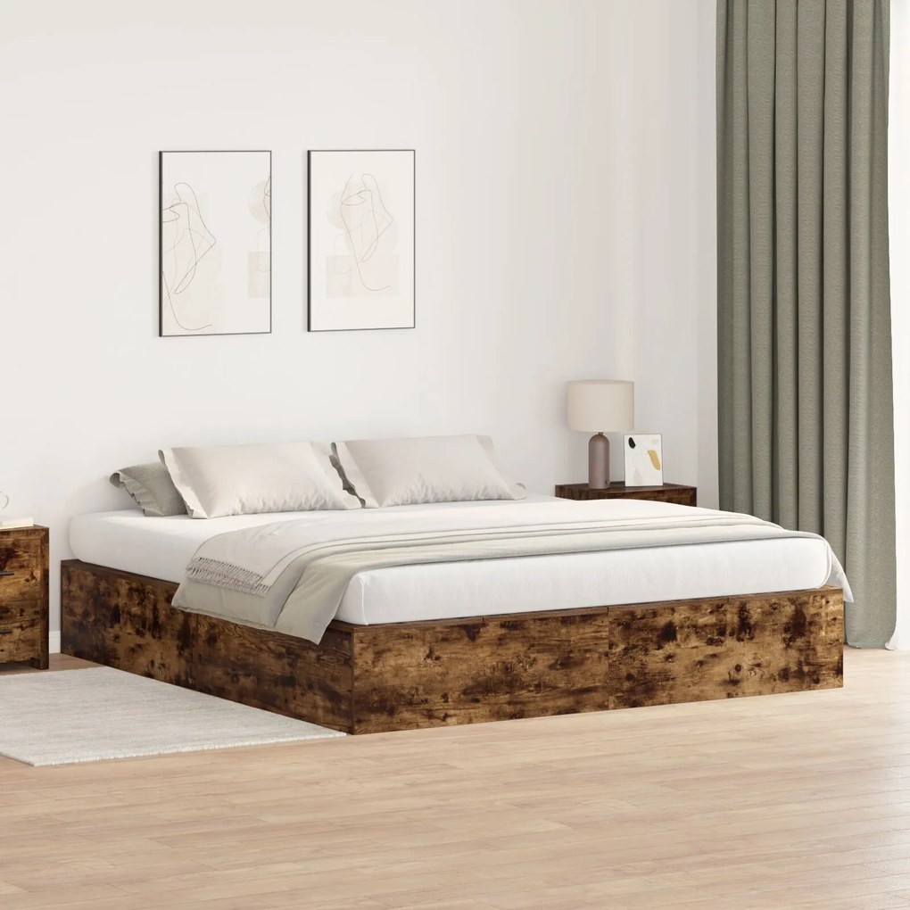 vidaXL Cadru de pat cu depunere din stejar fumuriu 180x200 cm