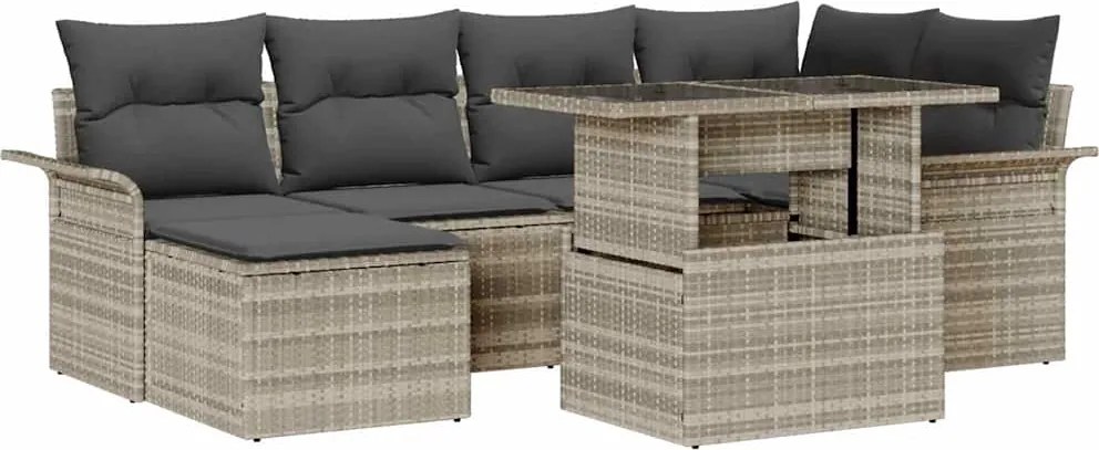 vidaXL Set de canapele pentru grădină 7 pcs Gri deschis Rattan poli