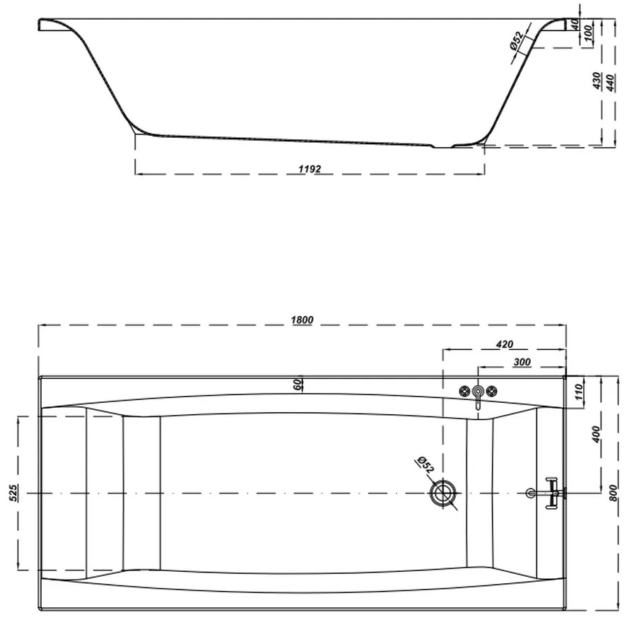 Cada baie incastrata Cersanit Virgo, 180 x 80 cm, dreptunghiulara, alb lucios 1800x800 mm