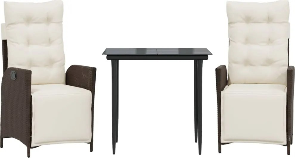 vidaXL Set mobilier de grădină cu perne, 3 piese, maro, poliratan