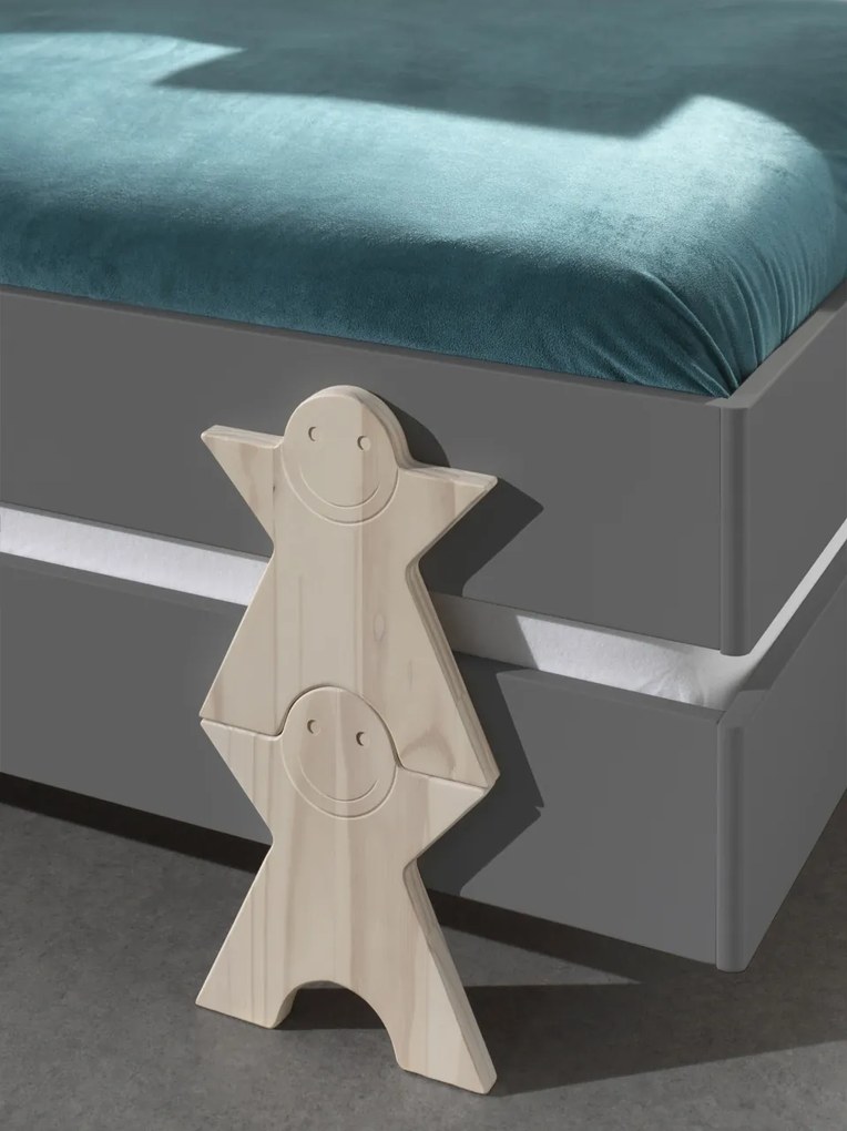 Set 2 paturi stivuibile pentru copii MODULO, gri, din MDF și pin masiv, cu somiere cu lamele incluse – Vipack