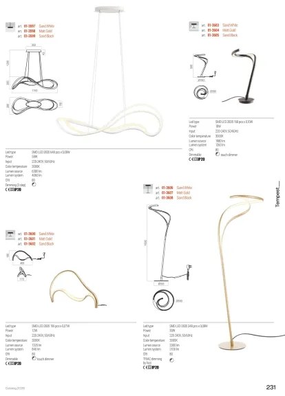 Redo 01-3598 - Lustru LED cu intensitate reglabilă pe cablu TEMPEST LED/58W/230V, auriu