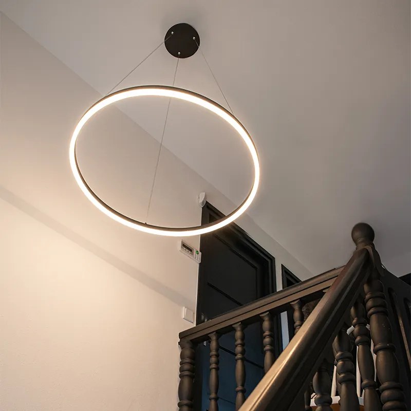 Lampă suspendată de design neagră 80 cm cu LED inclus, reglabil în 3 trepte - Anello