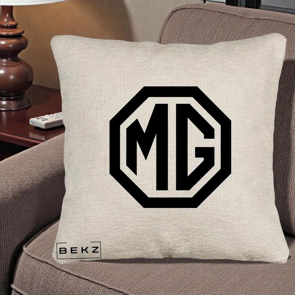 Perna Personalizata cu emblema MG, 40x40 cm, Bej Canapea, Husa Detasabila, Perna Inclusa, BEKZ®