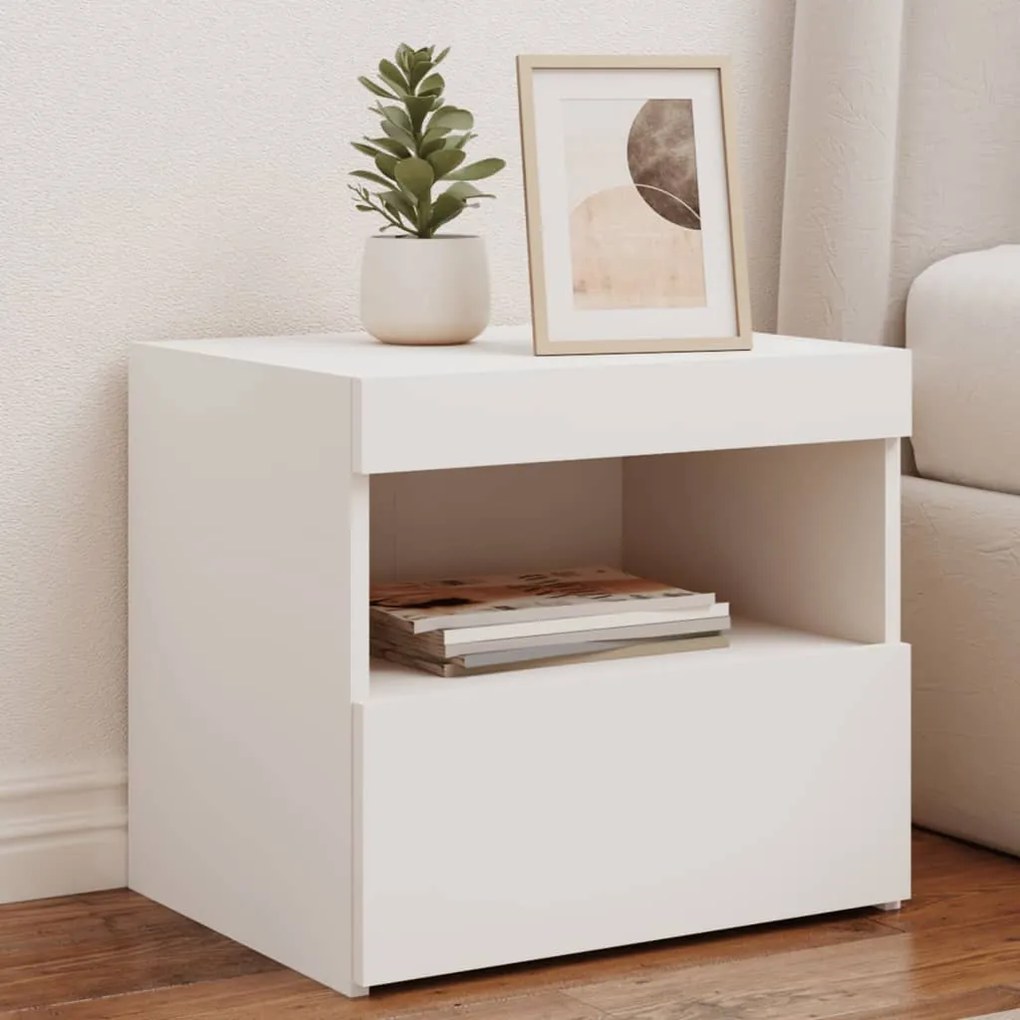 vidaXL Noptieră cu lumini LED, alb, 50x40x45 cm