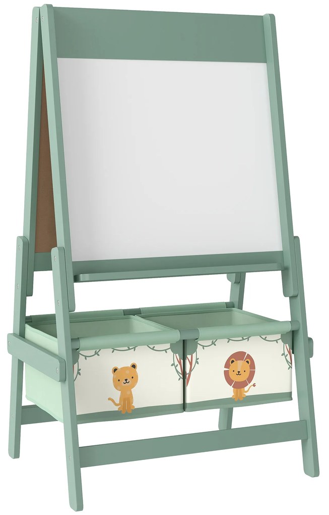 AIYAPLAY Tablă de desen pentru copii 3 în 1 cu rolă de hârtie și 2 coșuri de depozitare Verde | Aosom Romania