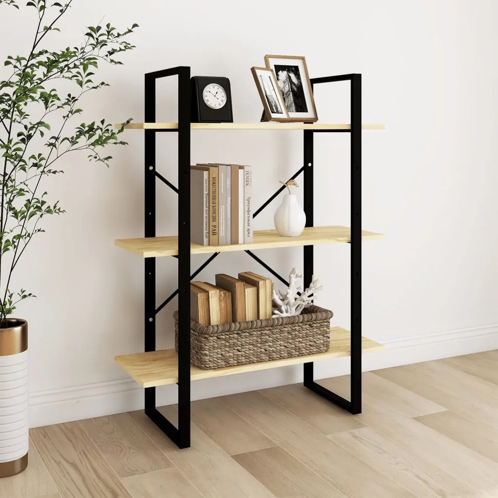 Bibliotecă cu 3 rafturi, 80x30x105 cm, lemn masiv de pin