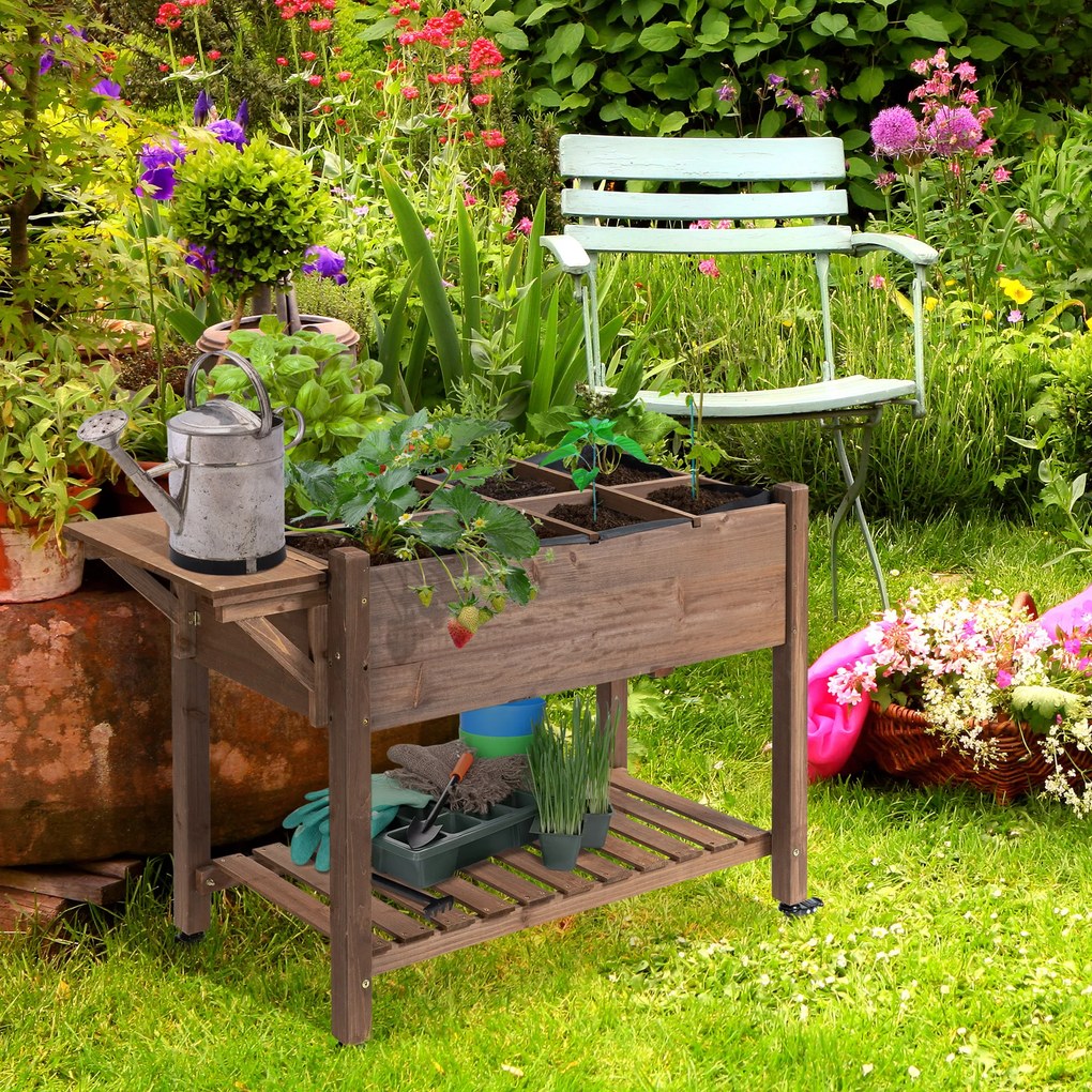 Outsunny Raised Garden Bed Planter Box w/ 8 Grow Grids, Storage Shelf &amp; Lockable Wheels | Aosom Romania