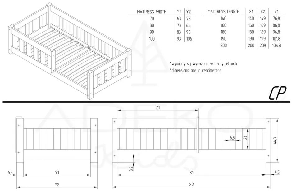 Pat pentru copii din lemn de pin 120x200 cm CP - Adeko