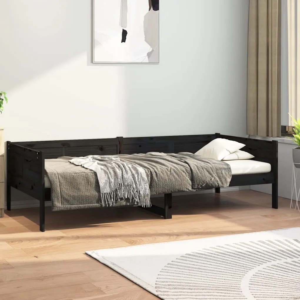 820246 vidaXL Pat de zi, negru, 80x200 cm, lemn masiv de pin