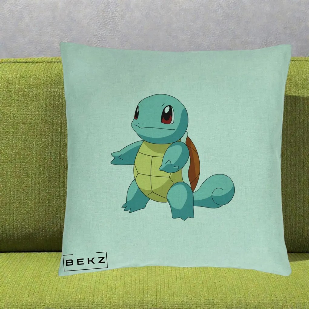 Perna Personalizata Squirtle Pokemon, 40x40 cm, Verde Menta, Husa Detasabila, Perna Inclusa, BEKZ®