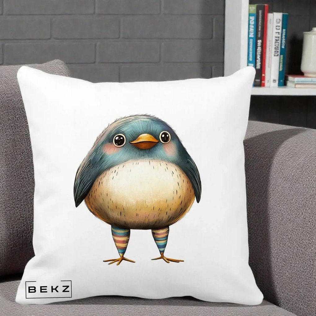 Perna Decorativa Pasare Teal-Bej cu Sosete Curcubeu, 40x40 cm, Alba Mata, Husa Detasabila, Perna Inclusa, BEKZ®