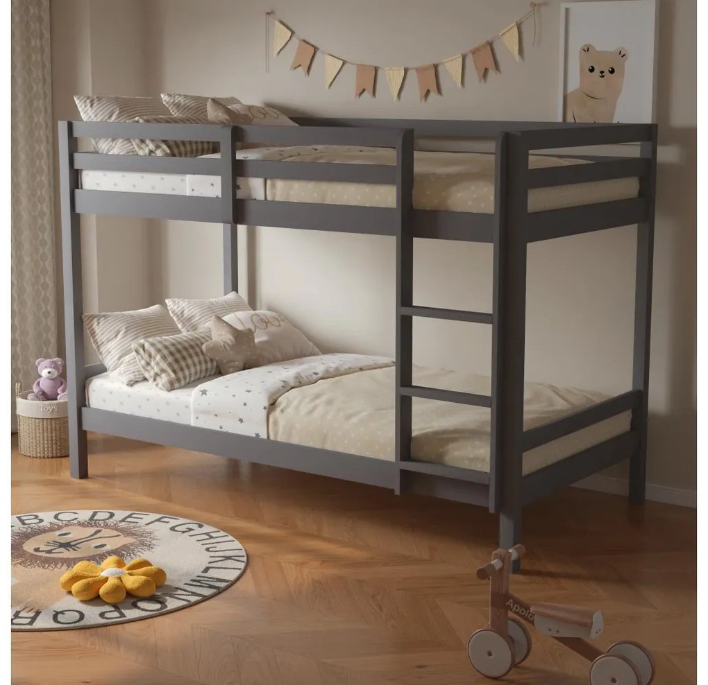 Pat etajat pentru copii 90 cm Invocato (gri) (cu somieră). 1116362