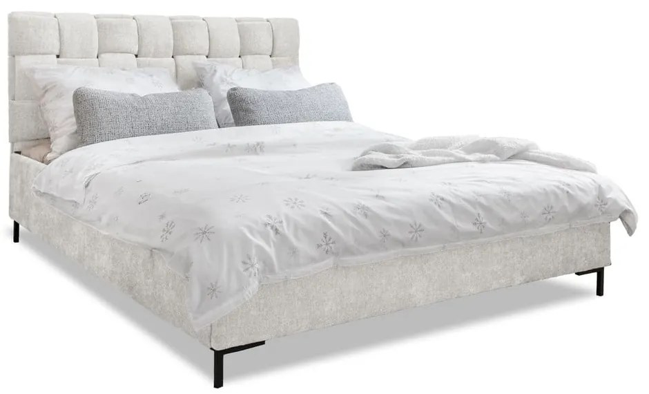 Pat matrimonial crem tapițat cu somieră 140x200 cm Eve – Miuform