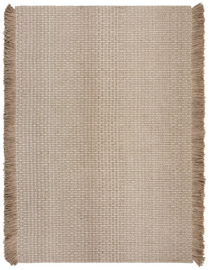 Covor bej țesut manual din amestesc de lână 200x290 cm Rene Fringed Ribbed – Flair Rugs