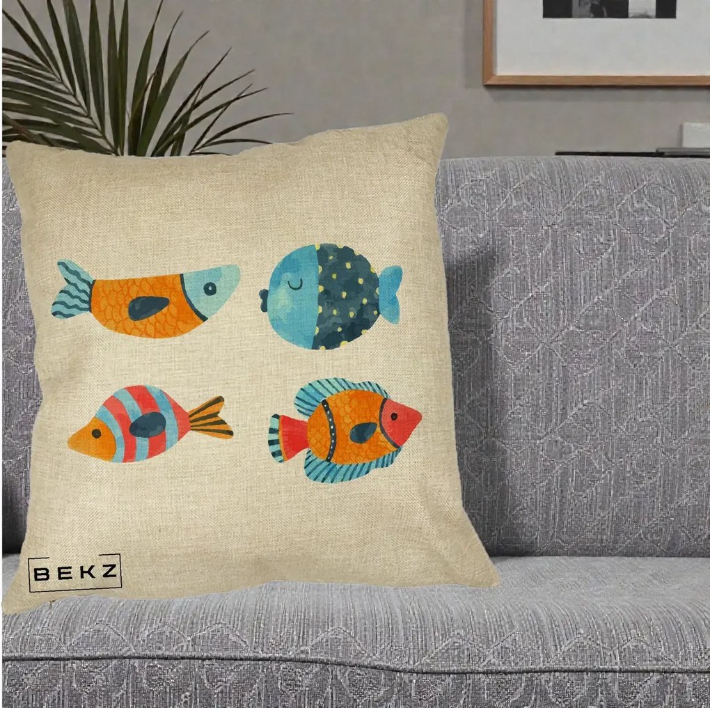 Perna Decorativa Pesti Acuarela, 40x40 cm, Crem, Husa Detasabila, Perna Inclusa, BEKZ®